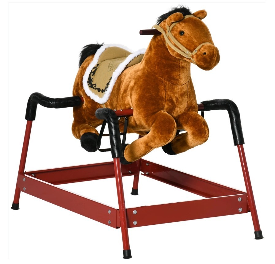 Spring Rocking Horse Light Brown Realistic Sounds for Kids Over 3 Years Ride-On