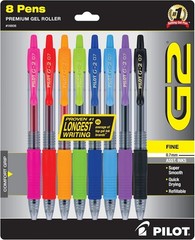 Refillable G2 Gel Pens: 0.7 mm Fine Point with Ergonomic Grip, 8 Colors