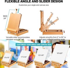 Sturdy Beechwood Easel with 60 Art Supplies for Painting and Sketching Needs