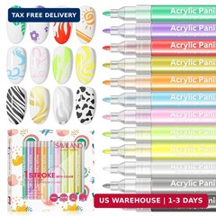 Saviland 12 Colors Nail Art Pens Set – 3D Nail Polish Pens Acrylic Paint Pens Na
