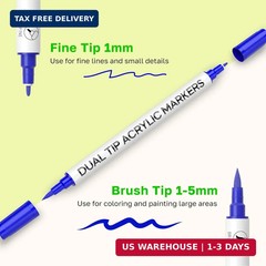 24 Dual Tip Acrylic Paint Markers Set | Coloured Markers with Brush & Extra Fine
