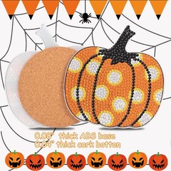 8 Pcs Pumpkin Diamond Painting Coasters Kit with Holder Cork Base