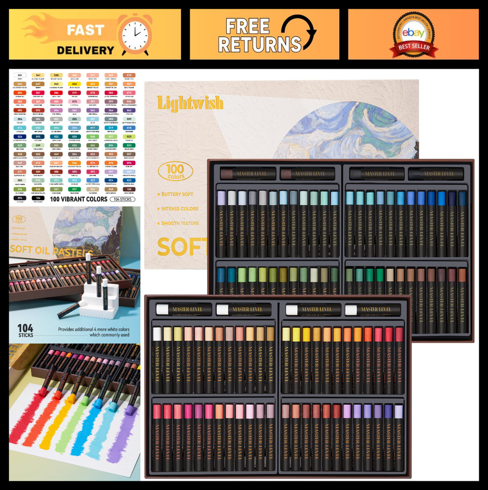 Vibrant 100 Oil Pastels Set + 4 White – Creamy, Pigmented for Blending & Shading