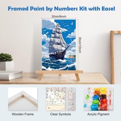 Ship Landscape Paint by Numbers Kit for Adults Beginners with Frame, Seagulls…