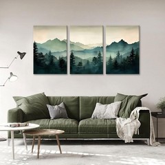 okudolit Framed Mountain Wall Art Set of 3 Sage Green Forest Canvas Prints Na…