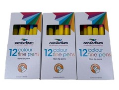 36 Consortium Fine Tip Felt Pens 12 Colours Colouring Pens Washable Ink Comfort
