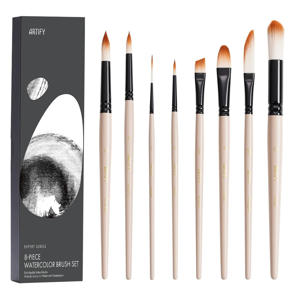 Artify Watercolor Brush Set 8 PCS Paint Brushes Case Artist Gouache Ink