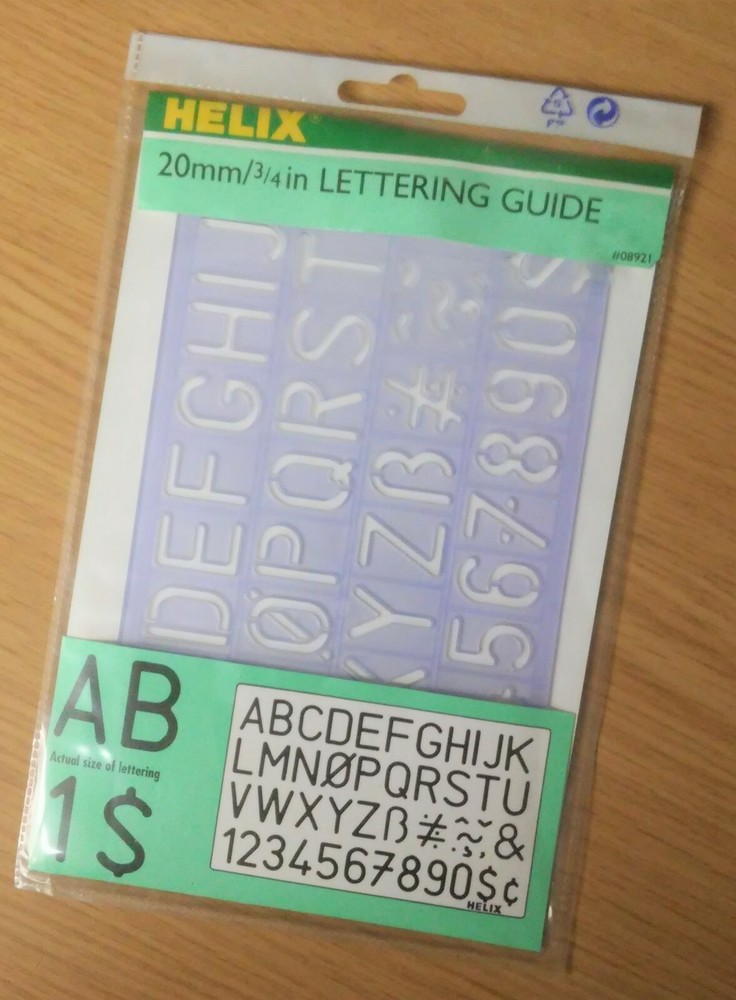 2 Ea. Helix® ¾” (20mm) Lettering Guide Stencil (Crystal Blue) Standard Font New