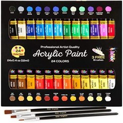 24-Color Acrylic Paint Set 12 ml With 3 Brushes – For Canvas Paper Wood Rock …