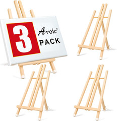 3 Pack 15 Inch Wood Easels, Easel Stand for Painting Canvases, Art, and Craft…