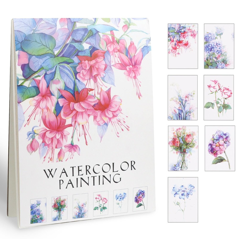 RGBMIX 14 Sheets Flower Watercolor Paper Book 9×12” Watercoloring WHITE