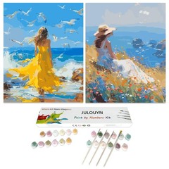 2 Pack Paint by Numbers Kit for Adults Beginner, Girl Seagull Seascape DIY Ca…