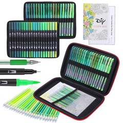 80 PCS Green Drawing Pen Set 20 Color Double Tip Brush Gel With 40 Refill