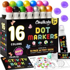 16 Washable Dot Markers for Toddlers | w/ 50 Page Coloring Activity Book Kit,
