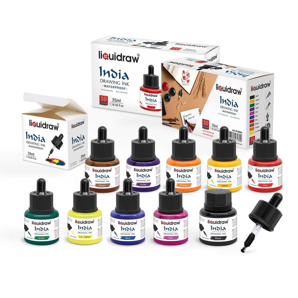 Waterproof Colored Drawing Ink with Dropper | 10 x 1.18 fl oz (35 ml) Bottles…
