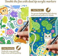 30 Colors Dual Tip Acrylic Paint Markers, Dot & Fine Tip Acrylic Paint Pens for