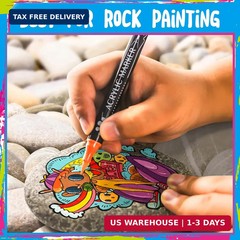 24 Colors Dual Tip Acrylic Paint Markers,Fine Tip and Brush Tip Permanent Acryli