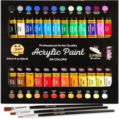 Vivid 24-Color Acrylic Paint Set with Brushes – Perfect for Art on Any Surface
