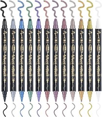 12Colors Metallic Paint Markers Bold and Fine Dual-tip for Rock Wood Ceramic …