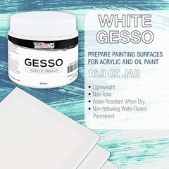 White Gesso Primer 500ml 16.9oz Canvas Prep for Acrylic Oil Paint High Coverage