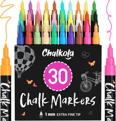 Extra Fine Tip Liquid Chalk Markers for Blackboard (30 Pack 1Mm) Pastel + Neo…