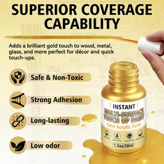 Gold Leaf Paint, Gold Paint for Metal and Wood – Rich Metallic Shine, Fast Dryin