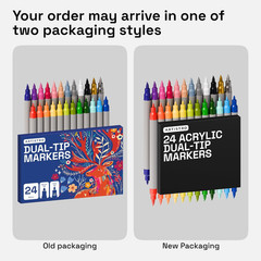 24 Acrylic Paint Markers – Paint Pens for Drawing, Brush + Fine Tips – for Fabri