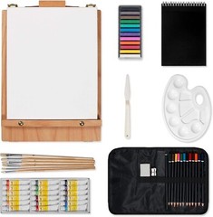 Portable 45-Piece Art Set with Beech Easel and 18 Acrylic Colors for Creativity