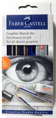 NEW FABER-CASTELL 8 pc GRAPHIC SKETCH KIT 2H, HB, B, 2B, 4B, 6B ERASER SHARPENER