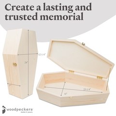 Wooden Coffin Box 24 inch Unfinished, Halloween Decor, Pet Casket | Woodpeckers