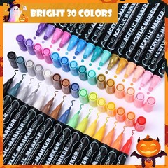 30 Colors Waterproof Dual Tip Acrylic Paint Pens, Dot & Fine Tip Markers Set
