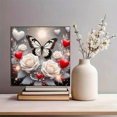 Diamond Painting Kit for Adults Butterfly and White Roses Full Drill Diamond Art