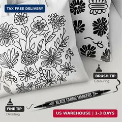 Zenacolor 5 Dual-Tip Black Fabric Markers Permanent for Clothes – Fabric Paint P