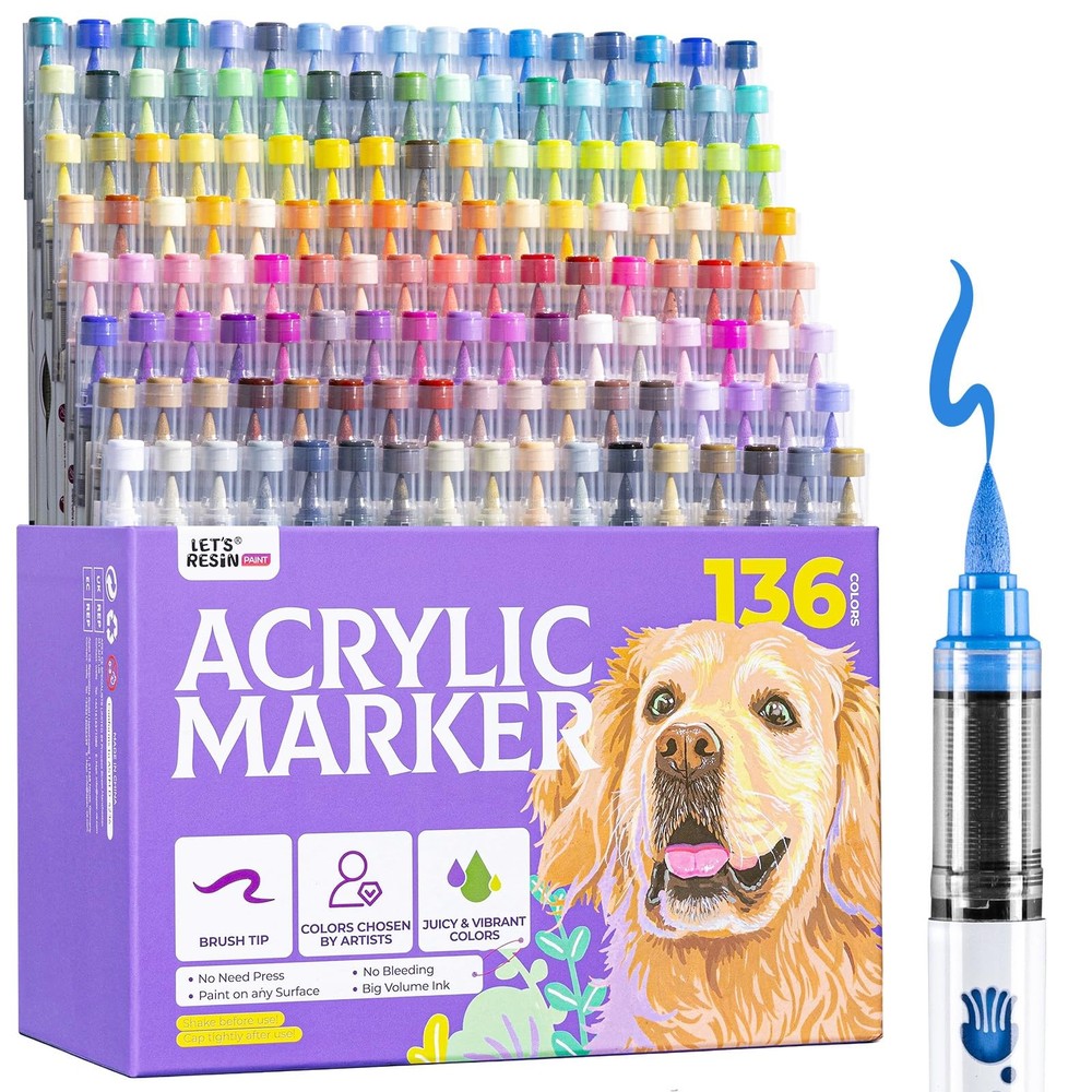PAINT136 Colors Acrylic Paint Markers Direct Liquid,Brush Tip Acrylic Paint P…
