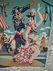 3 Mid-century Modern French English Spanish Dancers Paint By Number Framed Art