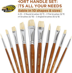 10Pcs Short Handle White Hog Hair Artist Paint Brush Set by Perfect for Acrylic