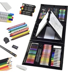 240 Piece Art Kit w/ Easel Markers Crayons Paints Sketch Pad Set