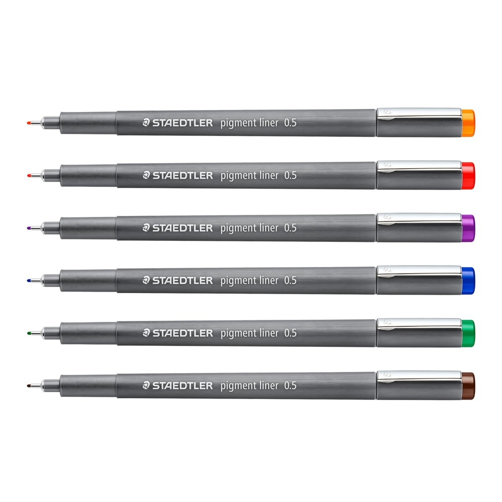 Staedtler Pigment Liner 0.5mm Fineliner Pens Drawing Sketching 6 Colors