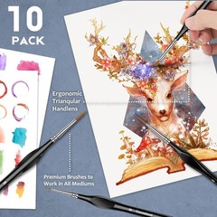 10Pcs Micro Paint Brushes Set with Triangular Handles – For 10, Black