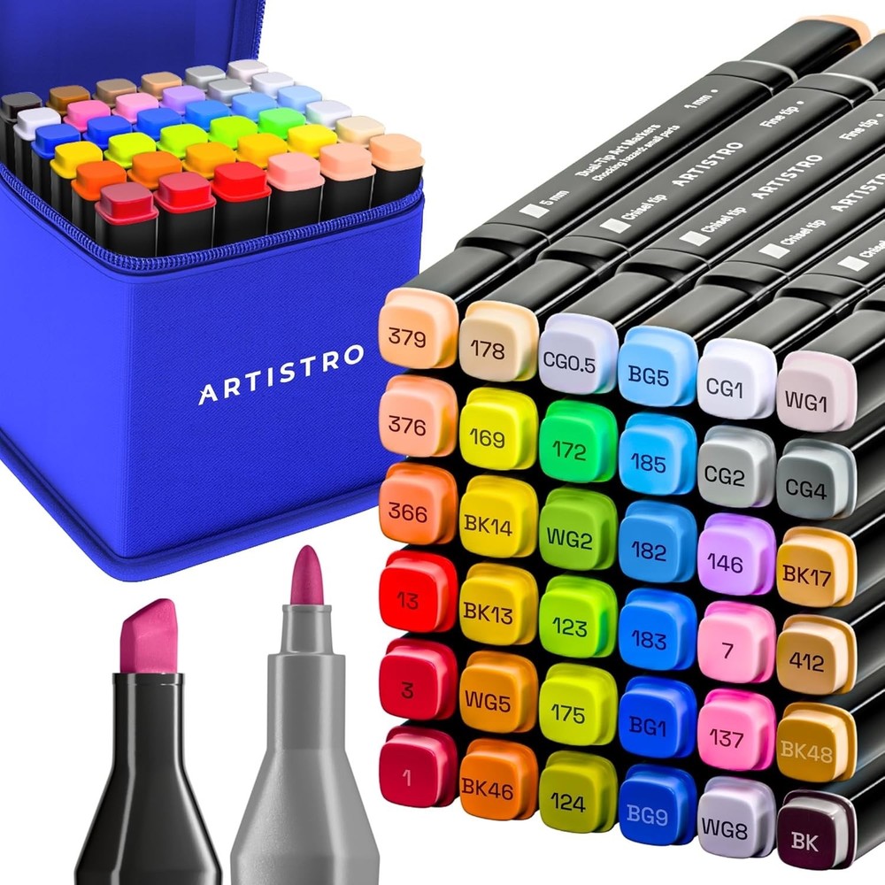 Alcohol Dual Tip Markers Set of 36 with No Bleed Ink, Bonus Case and Vibrant X2