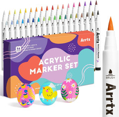 36 Colors Acrylic Marker for Rock Painting, Extra Brush Tip Paint Markers, Art S