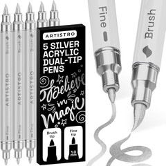 5 Silver Acrylic Paint Markers – Paint Pens for Drawing – for Fabric, Rock, Glas