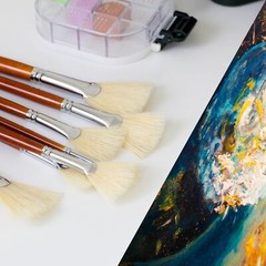 DUGATO Artist Fan Paint Brush Set of 9, White 9pcs Brushes, White, Brown