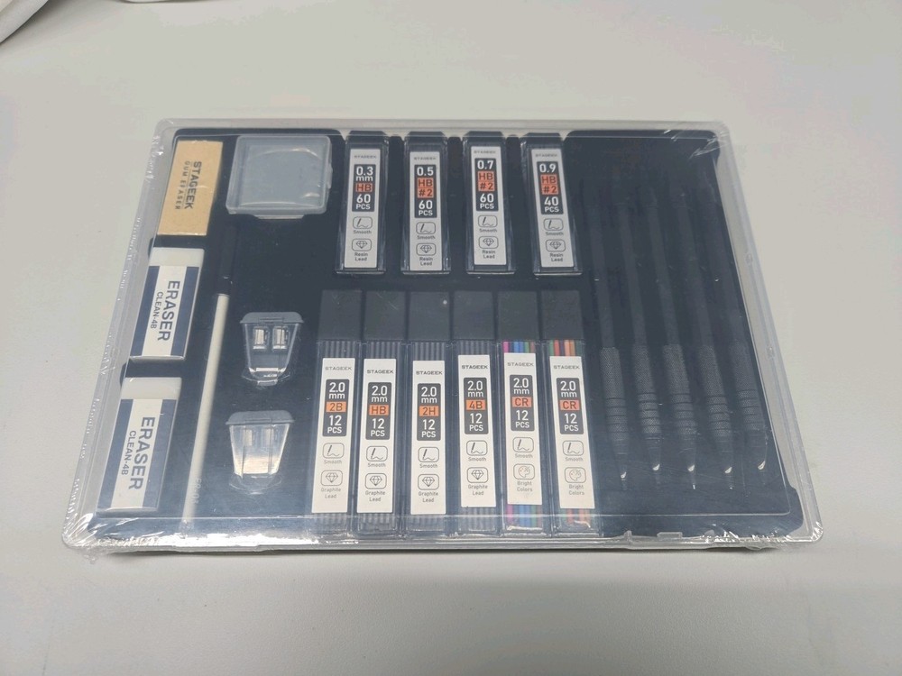 Stageek Mechnical Pencil Set, 0.3 0.5 0.7 0.9 & 2.0 mm 22pcs And Case