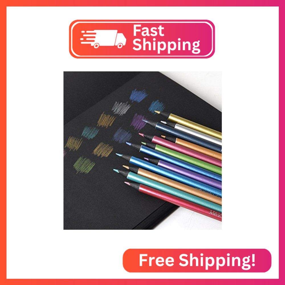 Starsouce Metallic Colored Pencils Black Wood Multi Colored Pencils Pre-Sharpene
