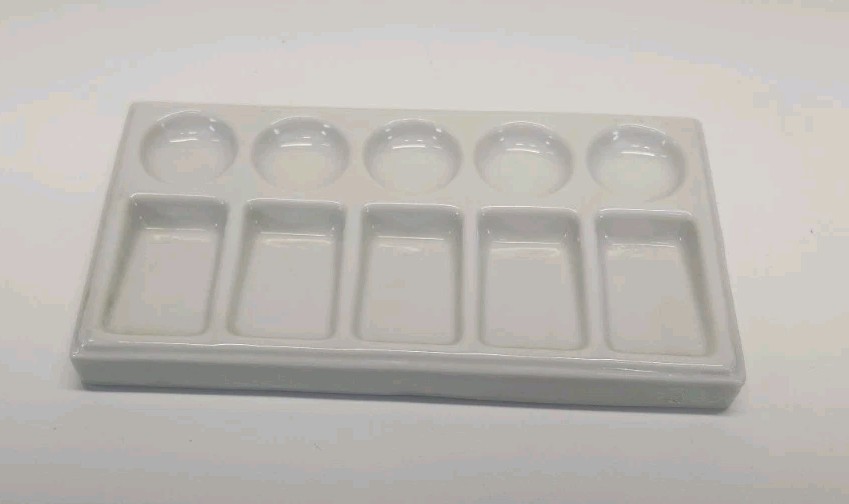 Watercolor Palette Tray 10 Wells White Rectangle Ceramic Artist Paint Palette