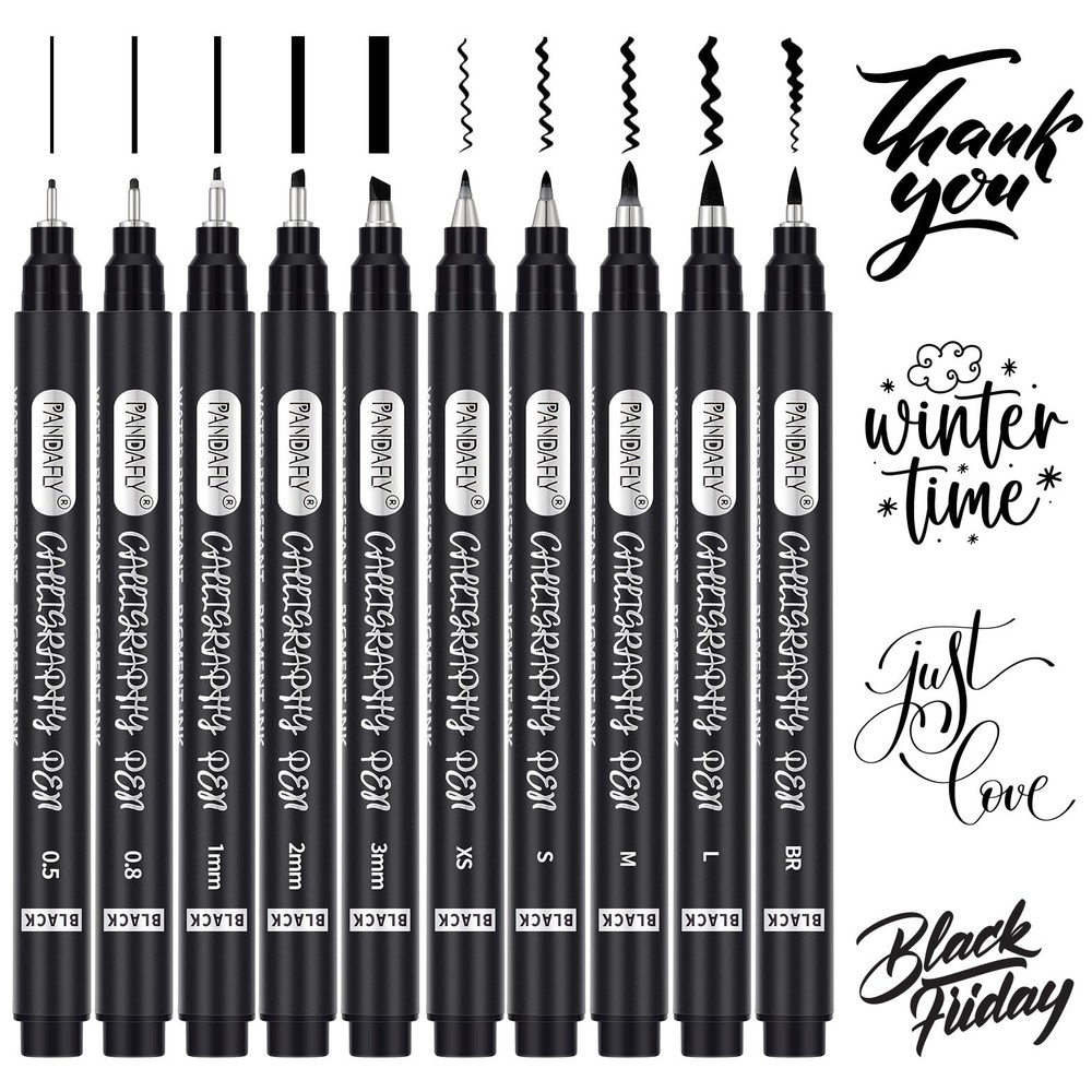 PANDAFLY Calligraphy Pen, 10 Size 1 Count (Pack of 10), Black