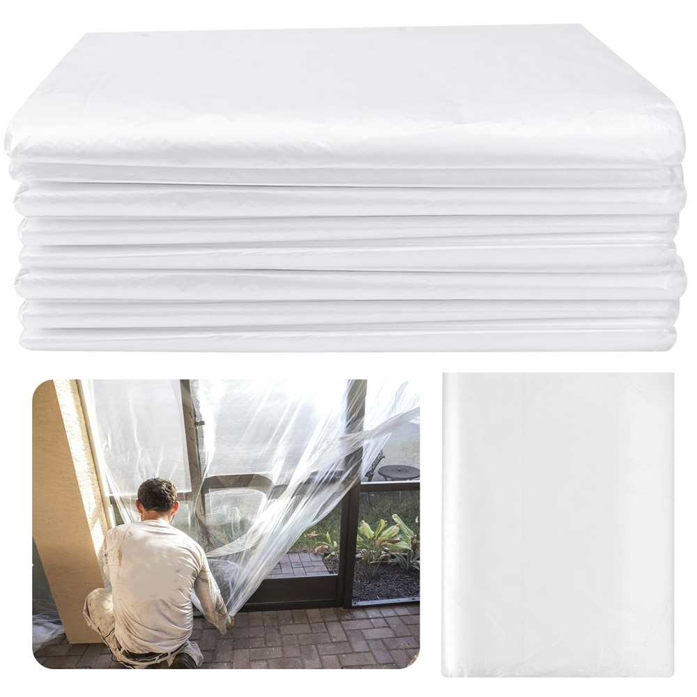 8 Pack Extra Large 12×9 Ft Plastic Drop Cloth Thick Painter Cover Painting Prote