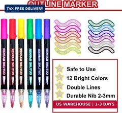 Glitter Markers Outline Pens Metallic,12 Cute Art Supplies Kids 6-8 9-12 10-12 Y