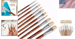 Professional Hog Bristle Filbert Oil Paint Brushes Set, 10pcs Long Wooden Handle